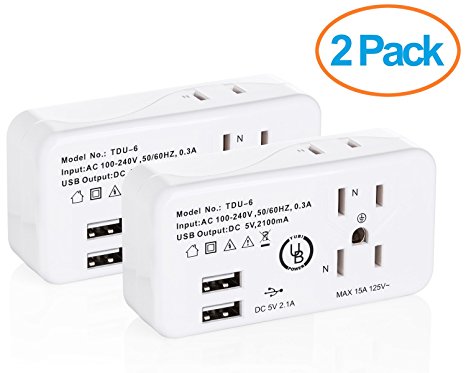 Yubi Power Multiple Outlet Mini Travel Charger with 2 USB Port - 2 Pack