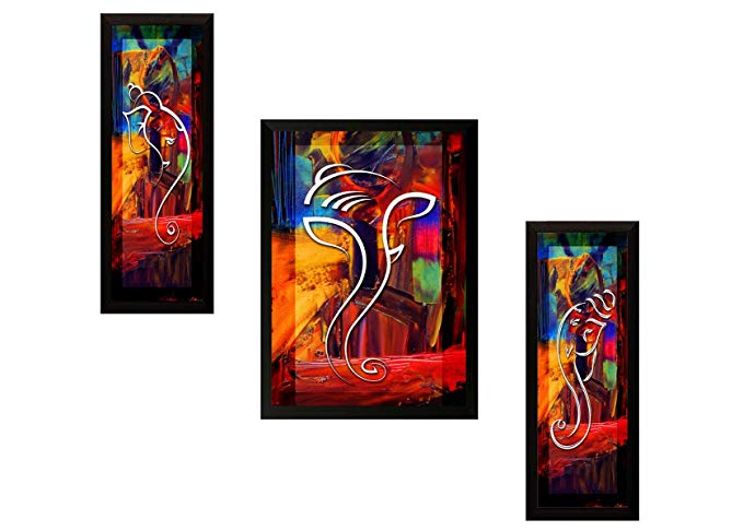 SAF 'Ganesh' Framed Painting (Synthetic, 13.5 inch x 22 inch, Modern Art Wood, Set of 3, SANFSAS7500)
