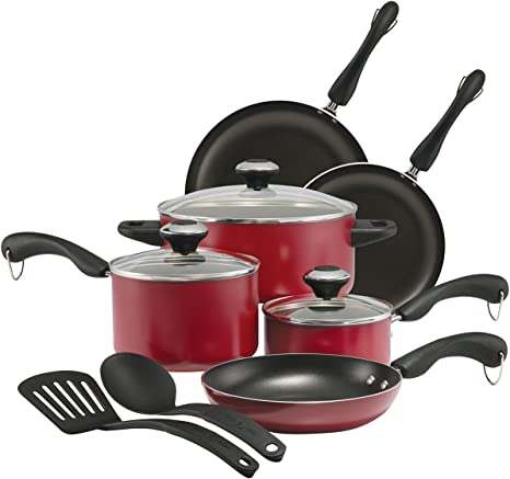 Paula Deen Signature Dishwasher Safe Nonstick Cookware Pots and Pans Set, 11 Piece, Red