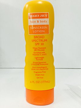 Trader Joe's Face and Body Sunscreen Lotion Broad Spectrum SPF 30, 6 fl oz(177 ml)