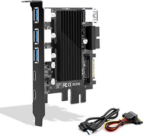 Rocketek - 5 Ports USB 3.1 Gen 1 PCIe Card, 2-Port USB Type C & 3-Port USB PCI Express Host Card Delivers 5 Gb/s Performance, Compatible with MacOS, Linux, and Windows. No Driver Needed