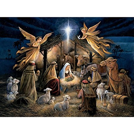 Bits and Pieces - 500 Piece Jigsaw Puzzle for Adults - In the Manger - 500 pc Religious Holy Nativity Jigsaw by Artist Ruane Manning