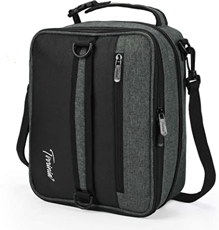 Expandable Insulated Lunch Bag, Leakproof Flat Lunch Cooler Tote with Shoulder Strap for Men and Women, Suitable for Work & Office by Tirrinia, Charcoal