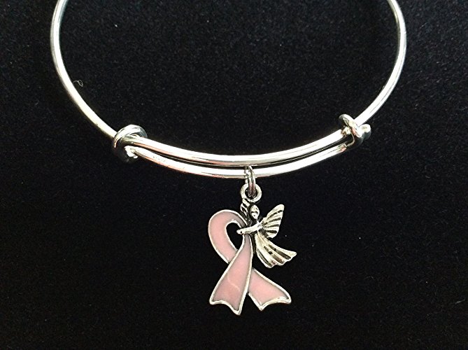 Pink Awareness Guardian Angel Expandable Charm Bracelet