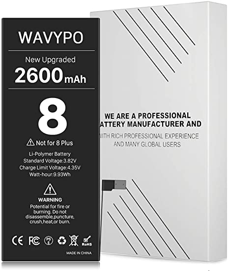 WAVYPO 2600mAh Battery for iPhone 8 A1863 A1905 A1906 Battery Replacement, Upgrade High Capacity New 0 Cycle Battery for iPhone 8 Spare Batteries