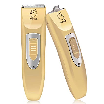 Mifine Professional Dog Clippers Kit Rechargeable - Dog Grooming Clippers and Cordless Pet Clippers Suitable Dogs, Cats and Other Animals, Eyes, Face, Ears, Paw, Around Rump (Gold)