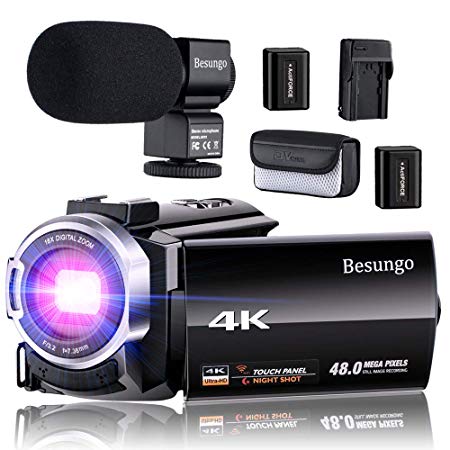4K Camcorder, Video Camera, Live Streaming Vlogging YouTube Camera Camcorder 60FPS 48MP Ultra HD WiFi IR Night Vision 3.0" IPS Touch Screen with Microphone, Separate Battery Charger, 2 Batteries