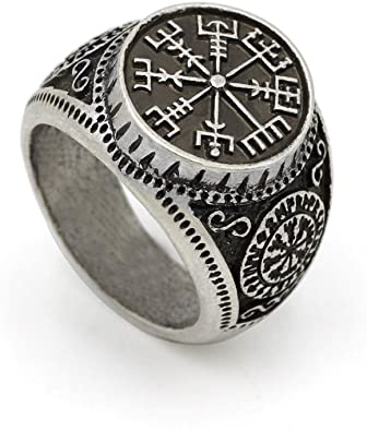 TTKP GuoShuang Nordic Pagan Triskele Helm Aegishjalmur Futhark Viking Stave Runic Amulet Ring