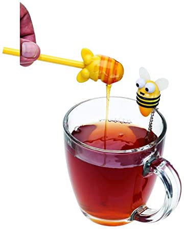 MSC International 48218 Joie Bumble Bee Infuser and Honey Dipper, for Loose Herbal Tea, 18/8 Stainless Steel, BPA Free, One Size, Yellow