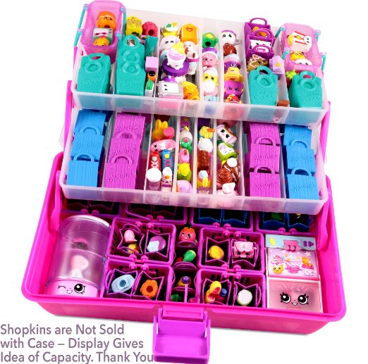 Shopafun Organizer - Shopkins Compatible Carrying Case. Pink/Purple. High top. 2 Trays. 3 Levels. 2 Cool Neoprene Mats. Toy Display Case. Trendy Kids Craft Storage Container by Felix and Wise