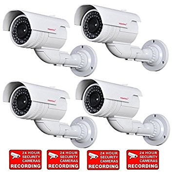 VideoSecu 4 Pack Dummy Bullet Security Cameras Fake CCTV Surveillance Imitation IR Infrared LEDs with Flashing Light DMYIRV2 MDC