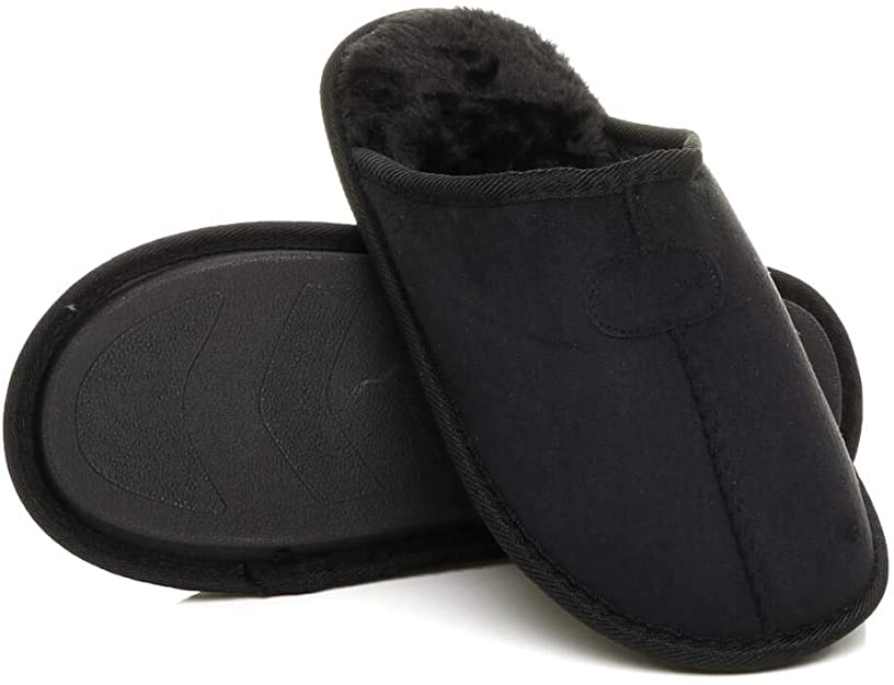 Ajvani Mens Flat Winter Fur Lined Memory Foam Gift Mules Slippers House Shoes Size