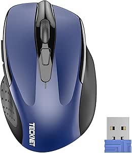 TECKNET PRO Mouse Senza Fili, 2600 DPI Mouse Wireless Ergonomico, 2,4G Mouse Ottico con Ricevitore Nano USB, 6 Pulsanti, Durata di Vita di 24 Mesi Compatibile con PC, Mac, Laptop(Blu)