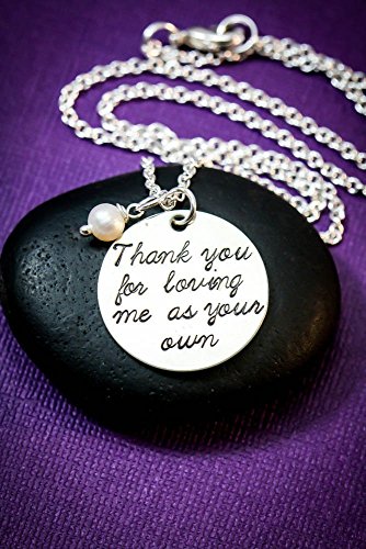 Stepmom Gift - DII - Thank You For Loving Me As Your Own – Handstamped Handmade Necklace – 1 inch 25.4MM Silver Disc – Custom Chain Length – Fast 1 Day Shipping
