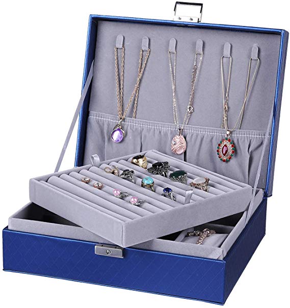 misaya Ring Organizer Tray Women 60 Rings Slot Display Jewelry Holder Box, Blue