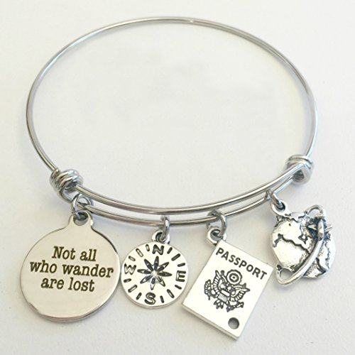 Not All Who Wander Are Lost Graduation Charm Bracelet ~ Adjustable Charm Bangle for Travelers