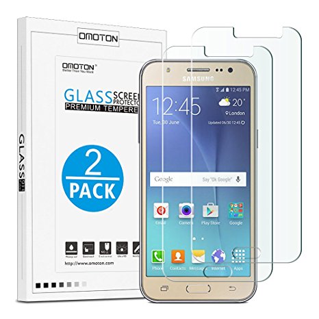 OMOTON Galaxy J5 Screen Protector (2015 Version) [2 Pack] - Tempered Glass Screen Protector for Samsung Galaxy J5 (2015) with [9H Hardness] [Crystal Clear] [No-Bubble]