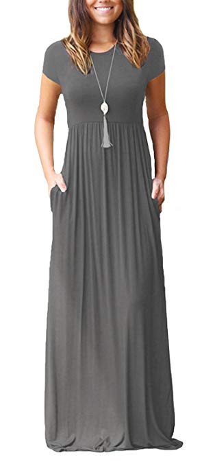 Viishow Women's Short Sleeve Loose Plain Maxi Dresses Casual Long Dresses with Pockets