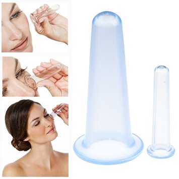 Set Kit of 2pcs Small Chinese Medicine Acu Pressure Silicone Therapy Massage Cupping Cups for Deep Face Eyes and Neck Facial Lifting