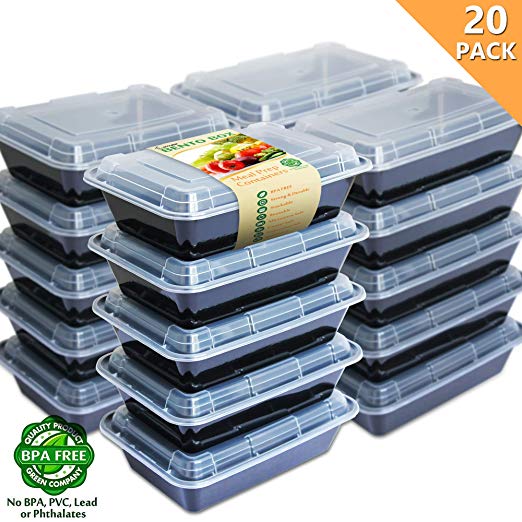 Enther [20 Pack] Single 1 Compartment Meal Prep Containers with Lids, Food Storage Bento Boxes, BPA Free, Reusable Lunch Box, Microwave/Dishwasher/Freezer Safe, Portion Control, New Version, 28oz