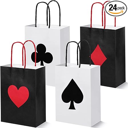 Outus 24 Pcs Casino Party Favor Gift Bags Casino Theme Party Supplies Las Vegas Poker Goody Treat Paper Bags for Casino Birthday Party Decor, 8.3 x 6 x 3 inches