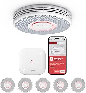 X-Sense Smarter Rauchmelder WLAN mit Sprachausgabe und 17 Standorten, Feuermelder, Rauchmelder vernetzt, 33 mm, Brandmelder mit SBS50 Basisstation, XS0B-MR61, 6 Stück