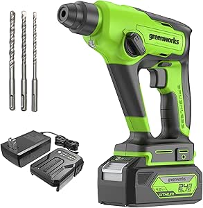 Greenworks 24V Cordless SDS 1.2J Heavy Duty Rotary Hammer Drill, 1-Inch Brushless Hammer Drill for Concrete, 2-Mode And Vairable Speed, 4AH Battery & Charger Included