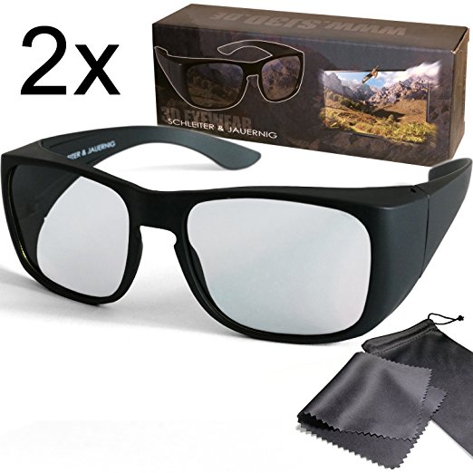2x Passive 3D Overglasses fit over your optical glasses - For RealD 3D Cinema & passive 3D TV such as LG Cinema 3D, Philips Easy 3D, 3DTV from Sony Toshiba Panasonic Grundig Hisense CMX