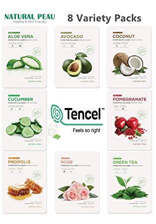 [8 Variety Packs] Natural Peau Hydrating Collagen Essence Face Mask (28 g / 0.99 oz.)