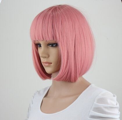 eNilecor Short Hair Wig 12" Straight Flat Bangs Short Bob Hair Candy Color Synthetic Wigs Natural As Real Hair (Pink)
