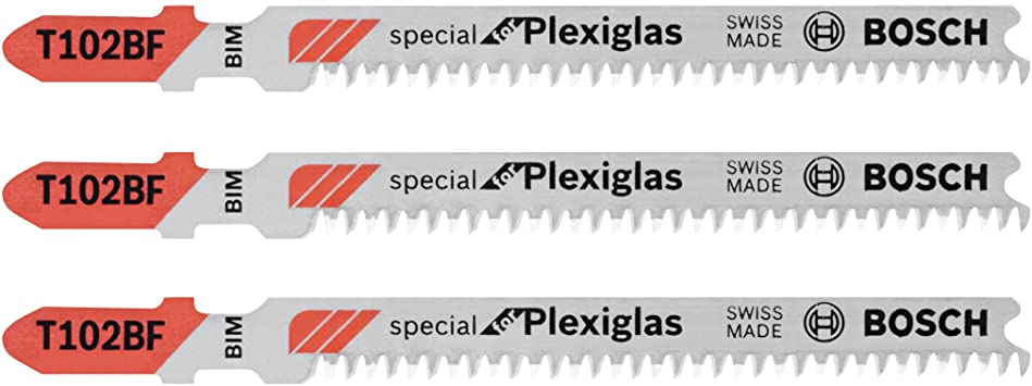 Bosch T102BF 3-5/8-Inch X 13-Tpi, T-Shank Clean-Cut for Plexiglas Jigsaw Blade, 3-Pack