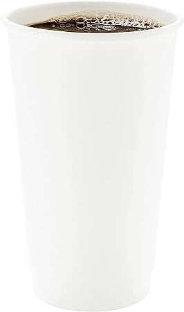 500-CT Disposable White 16-oz Hot Beverage Cups with Double Wall Design: No Need for Sleeves - Perfect for Cafes - Eco Friendly Recyclable Paper - Insulated - Wholesale Takeout Coffee Cup