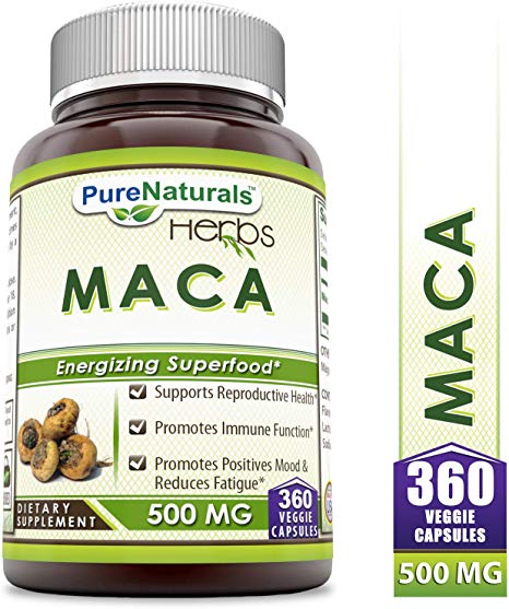 Pure Naturals Maca Root Supplement - 500 mg, 360 Capsules Per Bottle * Supports Reproductive Health, Promotes Harmonal Balance and Immune Health *