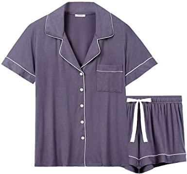 Samring Womens Pajama Sets Short Sleeve Sleepwear Button Down Nightwear Shorts Lounge Set for Women S-XL