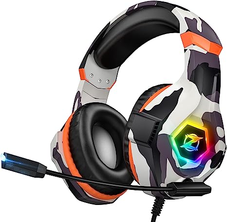 Ozeino Gaming Headset for PS4 PS5 PC, Xbox Headset with 7.1 Surround Sound, Gaming Headphones with Noise Cancelling Flexible Mic RGB Light Memory Earmuffs for Xbox Series X/S, Xbox one, Switch