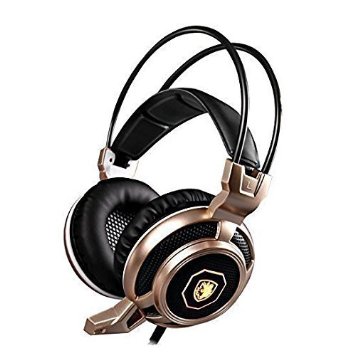 SADES Arcmage Gaming Headset 3.5mm Stereo LED Lighting Over-Ear Headphone with Mic for PC Computer Noise Cancelling Gold