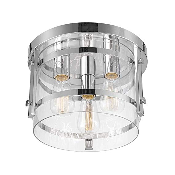 Globe Electric 60324 Wexford 3-Light Flush Mount Ceiling Light, Chrome, Clear Glass