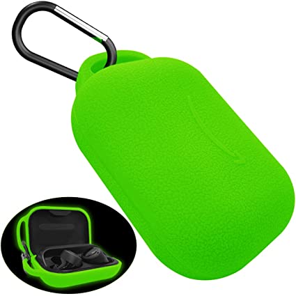 Protective Case for Introducing Echo Buds, Alquar Premium Soft Silicone Skin Cover with Luxury Leather Patterns Shock-Absorbing Protective Case with Keychain [Front LED Visible] (Night Glow Green)