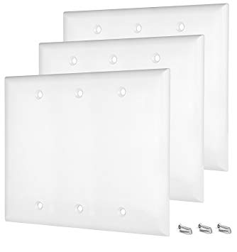 Pack of 3 Wall Plate Outlet Switch Covers by SleekLighting | Decorative Plastic White Look | Variety of Styles: Decorator/Blank / Toggle | Size: 3 Gang Blank