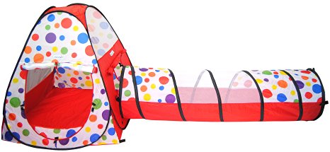eWonderWorld Polka Dot Teepee Ball Tent House w/ Tunnel & Safety Meshing for Child Play Visibilityl & Tote: 2 Piece