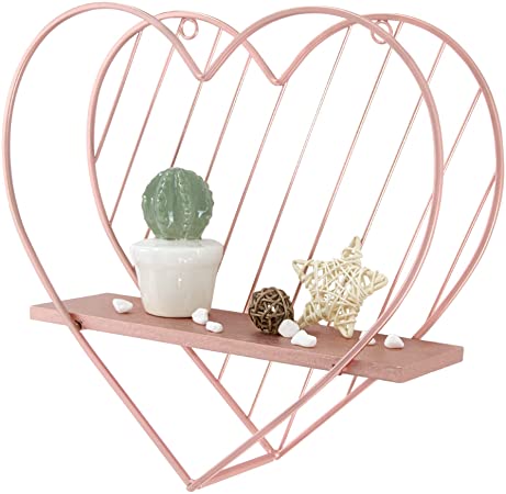 Afuly Rose Gold Floating Shelves Wall Mounted Metal Heart Design Small Storage Shelf Bedroom Kitchen Bathroom Unique Decor