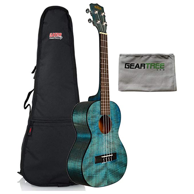 Kala KA-TEMB Tenor Exotic Mahogany Blue Ukulele w/Gig Bag and Geartree Cloth