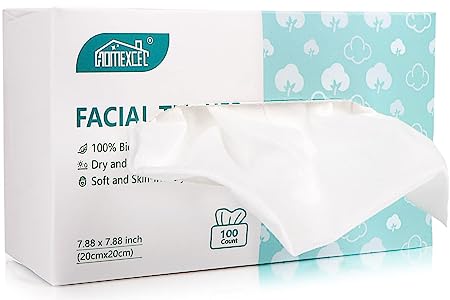 HOMEXCEL Makeup Remover Wipes, Disposable Face Towels 1 Pack, Facial Wash Cloths, Unscented Facial Tissues 100% Biodegradable, Dry and Wet Use for Baby Adult Sensitive Skin（100 Count）