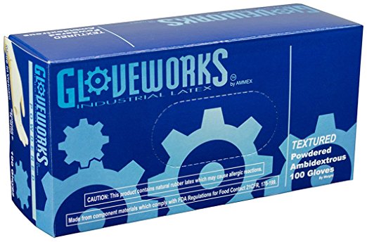 AMMEX - TL42100-BX - Latex Gloves - Gloveworks - Disposable, Powdered, Industrial, 4 mil, Small, White (Box of 100)