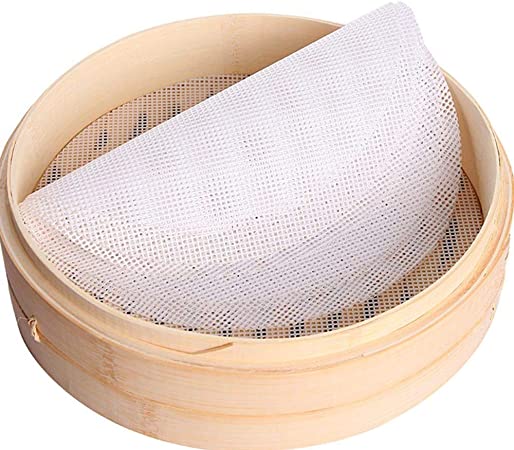 6 Pcs Steamer Mesh Pads 24 cm/9.45 inch Silicone Round Steamer Liners Perforated Steaming Dumplings/Bread Mats by EORTA for Home Kitchen Restaurant, White