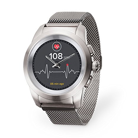 MyKronoz ZeTime Elite Hybrid Smartwatch with mechanical hands over a color touch screen – Regular Brushed Silver / Milanese