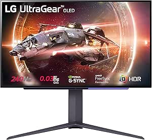 LG UltraGear OLED Gaming Monitor 27GS95QE, 27 inch, 1440p, 240Hz, 0.03ms Response Time, HDR 10, NVIDIA G-Sync & AMD FreeSync compatible, Smart Energy Saving, DisplayPort, HDMI