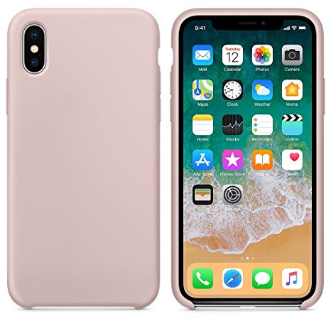 iPhone X Case, Liquid Silicone Gel Rubber Shockproof Case with Soft Microfiber Cloth Lining Cushion for Apple iPhone X (2017) (Pink)