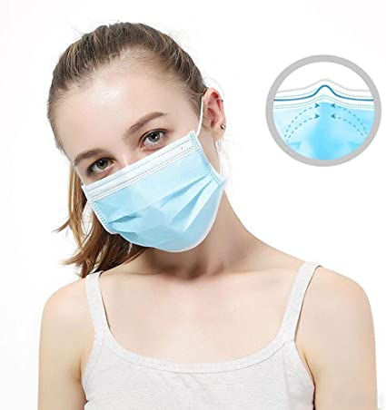 Disposable Face Masks, 3-Layer, Elastic Earloop, Blue, 50P/Bx