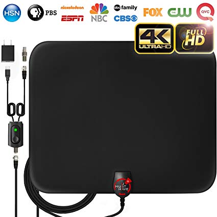 [Newest 2018] Amplified HD Digital TV Antenna Long 65-80 Miles Range – Support 4K 1080p & All Older TV's Indoor Powerful HDTV Amplifier Signal Booster - 18ft Coax Cable/Power Adapter